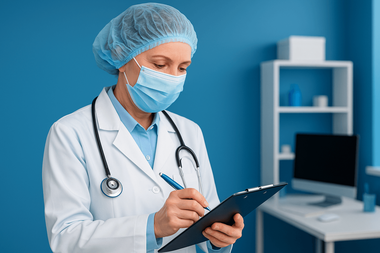 Médico realizando exame ocupacional